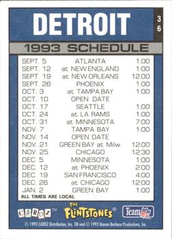 1993 Cardz The Flintstones NFL #36 Detroit - Schedule Back