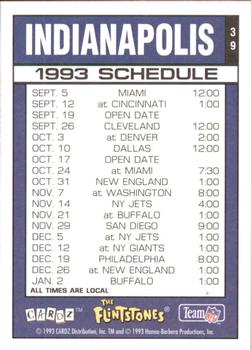 1993 Cardz The Flintstones NFL #39 Indianapolis - Schedule Back