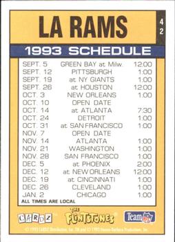 1993 Cardz The Flintstones NFL #42 LA Rams - Schedule Back