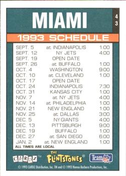 1993 Cardz The Flintstones NFL #43 Miami - Schedule Back