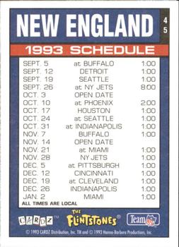 1993 Cardz The Flintstones NFL #45 New England - Schedule Back