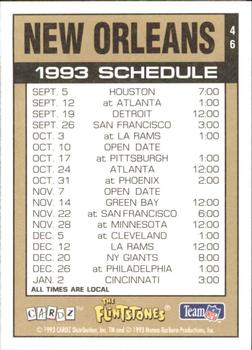 1993 Cardz The Flintstones NFL #46 New Orleans - Schedule Back