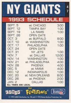 1993 Cardz The Flintstones NFL #47 NY Giants - Schedule Back