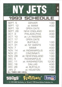 1993 Cardz The Flintstones NFL #48 NY Jets - Schedule Back