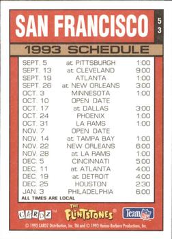 1993 Cardz The Flintstones NFL #53 San Francisco - Schedule Back