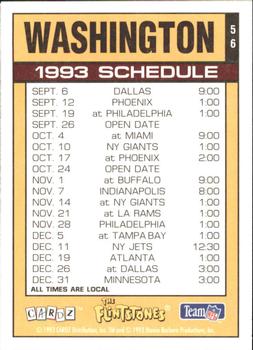 1993 Cardz The Flintstones NFL #56 Washington - Schedule Back