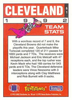 1993 Cardz The Flintstones NFL #61 Cleveland - Team Stats Back