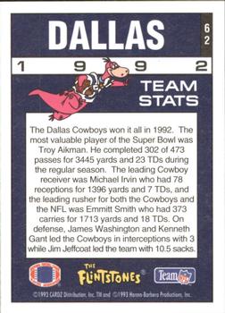 1993 Cardz The Flintstones NFL #62 Dallas - Team Stats Back