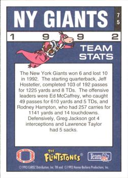 1993 Cardz The Flintstones NFL #75 NY Giants - Team Stats Back