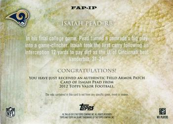 2012 Topps Valor - Field Armor Patches #FAP-IP Isaiah Pead Back