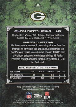 2013 Topps Inception #36 Clay Matthews Back