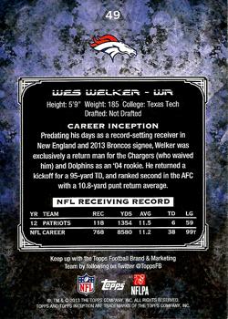 2013 Topps Inception #49 Wes Welker Back