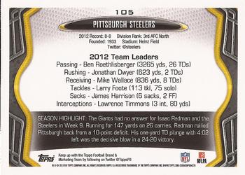 2013 Topps #105 Pittsburgh Steelers Back
