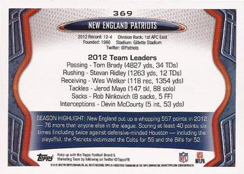 2013 Topps #369 New England Patriots Back