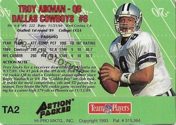 1993 Action Packed - Troy Aikman Prototypes #TA2 Troy Aikman Back
