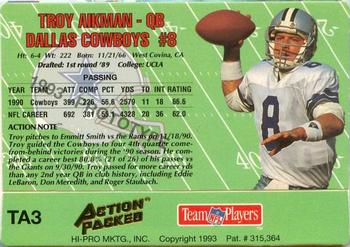 1993 Action Packed - Troy Aikman Prototypes #TA3 Troy Aikman Back