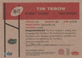 2012 Fleer Retro Ultra - 1960 Fleer Autographs #60-TT Tim Tebow Back