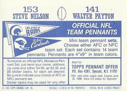 1985 Topps Stickers #141 / 153 Walter Payton / Steve Nelson Back