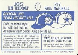 1985 Topps Stickers #35 / 185 Paul McDonald / Jim Jeffcoat Back