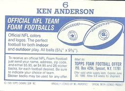1985 Topps Stickers #6 Ken Anderson Back