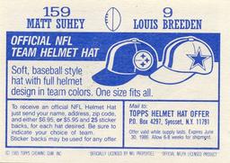 1985 Topps Stickers #9 / 159 Louis Breeden / Matt Suhey Back