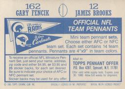 1985 Topps Stickers #12 / 162 James Brooks / Gary Fencik Back