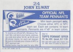 1985 Topps Stickers #24 John Elway Back