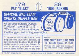1985 Topps Stickers #29 / 179 Tom Jackson / Pat Tilley Back