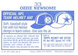 1985 Topps Stickers #33 Ozzie Newsome Back