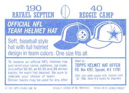 1985 Topps Stickers #40 / 190 Reggie Camp / Rafael Septien Back