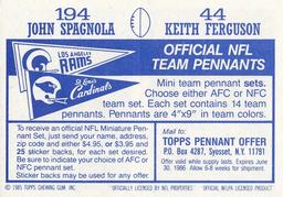 1985 Topps Stickers #44 / 194 Keith Ferguson / John Spagnola Back