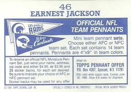 1985 Topps Stickers #46 Earnest Jackson Back