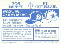 1985 Topps Stickers #56 / 206 Henry Marshall / Don Smith Back