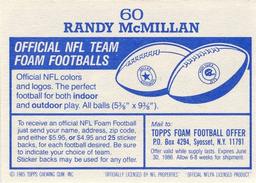 1985 Topps Stickers #60 Randy McMillan Back