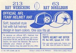 1985 Topps Stickers #63 / 213 Ray Donaldson / Ray Wersching Back