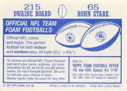 1985 Topps Stickers #65 / 215 Rohn Stark / Dwaine Board Back