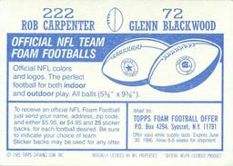 1985 Topps Stickers #72 / 222 Glenn Blackwood / Rob Carpenter Back