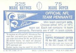 1985 Topps Stickers #75 / 225 Mark Duper / Mark Haynes Back