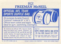 1985 Topps Stickers #82 Freeman McNeil Back