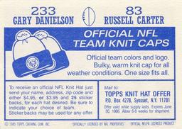 1985 Topps Stickers #83 / 233 Russell Carter / Gary Danielson Back
