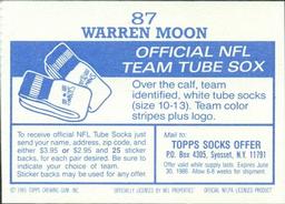 1985 Topps Stickers #87 Warren Moon Back