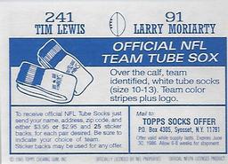 1985 Topps Stickers #91 / 241 Larry Moriarty / Tim Lewis Back