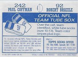 1985 Topps Stickers #92 / 242 Robert Brazile / Paul Coffman Back