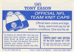 1985 Topps Stickers #96 Tony Eason Back