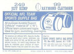 1985 Topps Stickers #99 / 249 Raymond Clayborn / Jeff Kemp Back