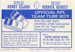 1985 Topps Stickers #102 / 252 Derrick Ramsey / Henry Ellard Back