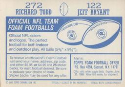 1985 Topps Stickers #122 / 272 Jeff Bryant / Richard Todd Back