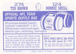 1985 Topps Stickers #124 / 274 Donnie Shell / Ted Brown Back
