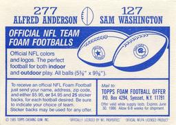 1985 Topps Stickers #127 / 277 Sam Washington / Alfred Anderson Back