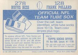1985 Topps Stickers #128 / 278 Frank Pollard / Rufus Bess Back